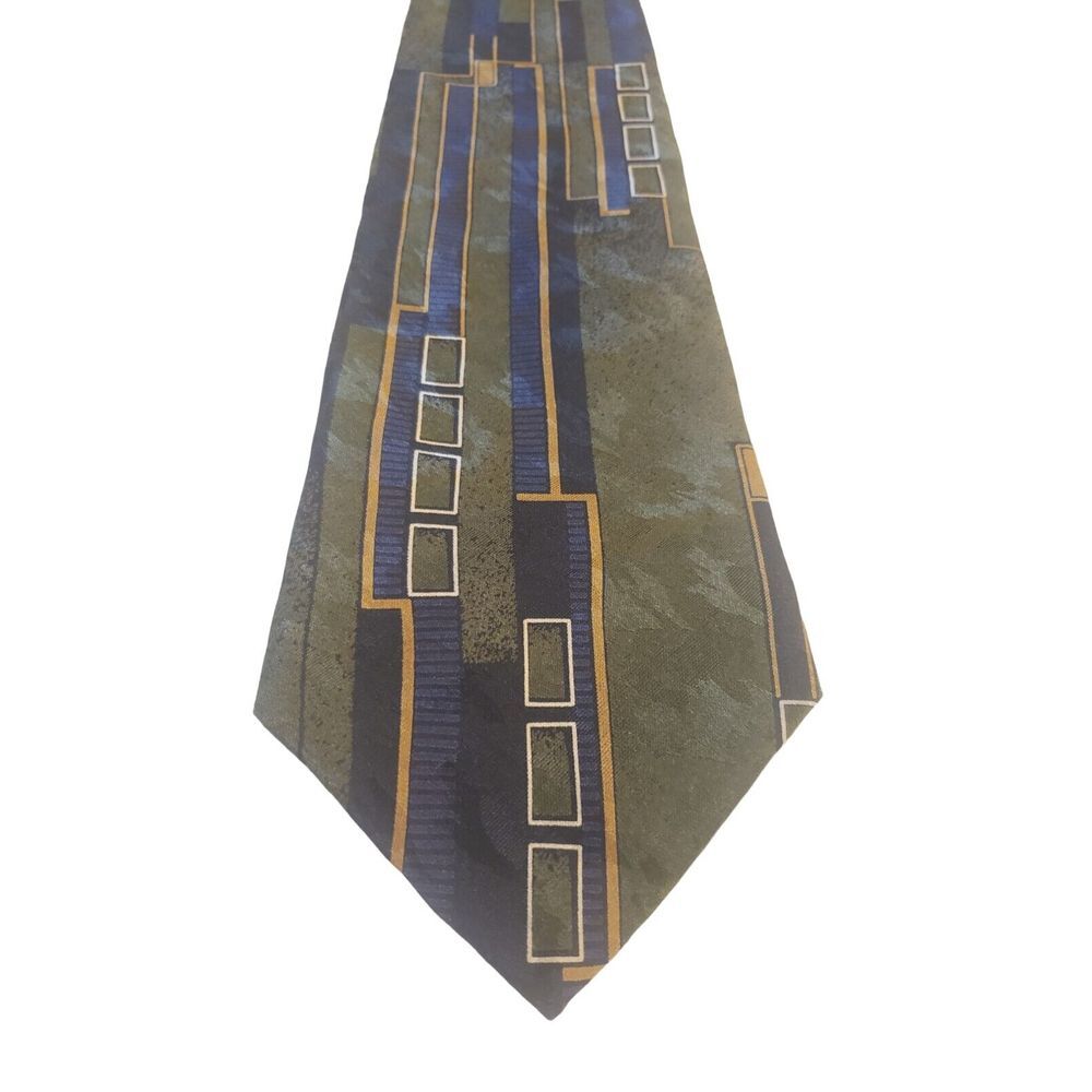 Vintage Croft & Barrow All Silk Necktie Mens Made in USA Blue Green